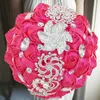 Decorative Flowers & Wreaths 1pc/lot Champage And Coral Silk Wedding Bouquet With Silver Gem Pure Color White Bridal Flower Bowknot Holding