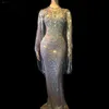 Party Decoration Women Sparkly Crystals Long Dress Evening Stretch Rhinestones Dresses Birthday Celebrate Costume Fringes DressParty