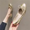 Women Ballet Flat Shoes Round Toe Bow Silver Gold Flats Bowknot Slip on Loafers Lazy Casual Shoes Plus Large Size 41 Waterproof Y220427