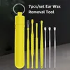 7 pz/set Kit di Detergente per Cerume per Orecchie in Acciaio Inox Earpick Rimozione della Cera Curette Cucchiaio per Cerume Strumento per la Pulizia dell'orecchio a Spirale