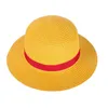 Bérets Garçon Fille Une Pièce Cap Chapeau De Paille Cou Chaîne Luffy Chapeaux Plats Cosplay Japonais Dessin Animé Props Enfant Bande Rouge Plage YF001Bérets Wend22