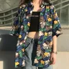 Houzhou camisas havaianas harajuku vintage camisa de praia feminina botão acima cardigan manga curta chiffon blusa verão topo