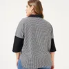 Dames Plus Size T-shirt Herfst Moeder Kleding Lange Mouw Revers Houndstooth Mode Dames Vintage Elegante Dames Tops