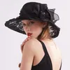 Chapeaux à large bord pour femmes, noir, Sexy, couronne de mariage florale, Vintage britannique, fête du soleil, danse, accessoire pour cheveux, large et large