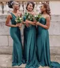 Emerald Green Satin Mermaid Bridesmaid Dresses Elegant One Shoulder Ruched Floor Length Maid Of Honor Gowns Formal Dresses
