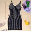 Sexy Club Party Bodycon Dresses Womens Straps Short Bustier Sparkle Sheer Mesh Slim Knee Length Dress for Cocktail Homecoming Date Dinner