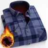 Men's Casual Shirts Winter Mens Fashion Warm Long Sleeve Plaid Shirt Thick Fleece Lined Soft Flannel Dress Plus Size 5XLMen's