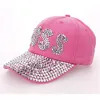 ファッションウォッシュデニムシミュレーションダイヤモンドレター野球帽ジーンズラインストーンリップスキャップスナップバックハットヒップホップ帽子女性のクエフ