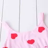 2 PCS Été Doux Bébé Fille Barboteuse Coton Amour Imprimer Sangle Bébé Fille Combinaison + Arc Bandeau Confortable Bébé Fille Vêtements 0-18 M G220510