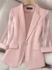 Costume rose fin pour femmes, mode coréenne, Slim, manches trois quarts, veste décontractée, Blazer de bureau, printemps et été, 220811