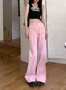 Houzhou y2k rose jeans évasé femme coréen mode pantalon sac ampli