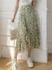 Seoulish Summer Chiffon Floral Printed Womens Skirts Elegant Ruffle Fishtail Aline High WAIST調整可能なオンピーススカート220611