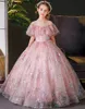 Bling Pailletten Mädchen Pageant Kleider Flauschige Kleinkind 2022 Luxus rosa Erstkommunion Kleid Geraffte Blumenmädchenkleider Ballkleider4544266