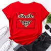 Sommar bomull Kvinnor Mode T-shirts Leopard Hjärta Skriv ut Kortärmad Kläder Vintage Ladies Tee Toppar Kvinna O-Neck Tshirts 220408