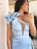 2023 Sexig A-Line Satin Evening Dresses Long With 3D Flower Peads Sleeveless High Split Cut-Out One Shoulder Prom Gowns GB1114S1