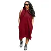 カジュアルドレスZaggin2022秋の女性ソリッド5色のゆるい大きなサイズのドレスレディフード付きノースリーブポケットスイングミディ