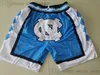 1789 North University Carolina Basketball Shorts Avec Poche Zipper Tar Heels Pantalons De Survêtement Hommes Bleu Blanc Pantalon Respirant Hommes