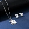 Collier ours en acier inoxydable, boucles d'oreilles mignonnes, petit ensemble pour femme, chaîne de pull à fleurs brillantes européennes et américaines, bijoux 214L