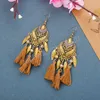 Retro Długie Stop Kolczyki Kobiety Indian Jhumka Okrągły Kompas Olejek Oleje Tassel Crystal Dangle Kolczyki Bohemian Boho Jewelry