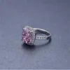 Anéis de casamento para mulheres 925 Silver Color Moda Rosa CZ Ring Stone noivado Jóias de noiva Anel Bijoux femme 596