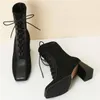 New Fashion Women Martin boots Stitching Knitted Elastic Stockings Boots High-heeled Short Boot Square Toe Women's Shoes