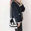 Evening Bags Pearls Chain Canvas Striped Crossbody Bags Korean White and Black Small Square Handbag Fashionable Shoulder Bag Personality 220316