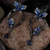 Boucles d'oreilles couleur argent pour femmes véritable papillon bleu bijoux de mode glamour à la main émail oreille StudsStud Odet22 Farl22