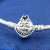 925 Sterling Silver Bangle Bracelet with Smiling Cat Clasp Fits European Pandora Jewelry Charm Bracelets315F