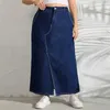Marineblauwe denim lange rok vrouw plus size herfst Koreaanse stijl 4xl 5xl modekantoor dames streetwear straight dames rokken 220527