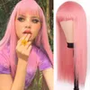 Lolita synthetische pruik roze blond lang streight haar met pony Natural s for Women Cosplay 220622