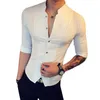 Stand kraag chinese stijl shirt mannen slim fit kleding mannelijke half mouw 2022 mode zomer effen kleur designer nachtclub tops mannen casual