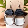 Dangle & Chandelier Hexagon Genuine Leather Wrapped Metal Circle Earrings For Women Fashion Flower Pattern Simple Geometric Vintage Jewelry