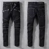 Jeans Nieuwste herenontwerper Jean Distressed Ripped Biker Slim Fit Motorcycle Bikers Denim voor heren S Fashion Mans zwarte broek 87 s