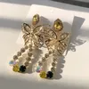 Lustre de lustre coreano Luxo Bling Crystal Heart Long Rhinestone Tassel Drop Earings For Women Pendientes elegantes Presentes de jóias