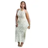 Womens Maxi Dresses 2022 Summer Perspective Sexy Beach Dress Fashion Hollow Out Knitted Neck Tie Long Skirt Clubwear