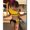 Nave in 24 ore Estate Baby Kids Girl Costume da bagno a due pezzi Costumi da bagno per bambini Ruffles Bow Sport acquatici Bikini Spalla Beach Bathing 220530