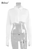 Bclout повседневная культура верхних женщин блузки мода поворотный воротник белая рубашка вспышка рукава блузка женская осень сексуальные дамы вершины 220324