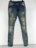 Heren Designer Jeans Patch Cashew Flowers gescheurde Jean Man Slim Jeans Casual Zipper -broek voor mannelijke hiphop denim Pan254C van hoge kwaliteit