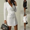 Abiti da donna Blazer Autunno Inverno Blazer da donna Casual Taschino doppio petto Giacche lunghe Capispalla manica eleganteDonna