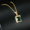 Collane con ciondolo Collana di zirconi verdi femminili di lusso con ciondolo color oro da sposa per le donne Collana con catena quadrata in cristallo carino