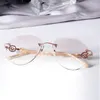 Montature per occhiali da sole alla moda Montature per occhiali da donna in titanio con lenti a colori progressive leggere Ottiche senza montatura rifinite Gafas Diamond Big Size Pilot Ey