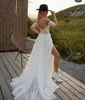 Elegant sexy a-line einfache Hochzeitskleid Schatz Rückenless halbe Ärmel Spitzen Applikat Split Boho Chiffon Brautkleid