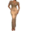 2022 Moda Şampanya Abiye Giyim Mermaid Cap Sleeve Ayak Bileği Uzunluk Tüy Balo Parti Örgün Abiye Boncuk Aplikler Özel Kadınlar Cornes