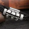 Urok bransoletki ze stali nierdzewnej skórzane bransoletki podwójne czarne warstwy Cowhide Braid lin Gothic Skull Skeleton Men Jewelry 205mmcharm