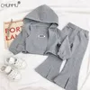 Autumn Girls Baby Fashion Clothing Sets Kids Sportpakken Splited Flared Pants Hooded Jacket 3pcs Outfits Winter Princess Knitwear 220425