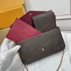 3 Pcs Set Felicie Pochette Designer Schoudertas Vrouwen Crossbody Portemonnee Messenger Bags Handtassen Bloemen Lady Leather M61276