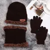 Beretten Kinderen Set gebreide Winter Warm Touch Screen Handschepen Handwarmer Hat Sjalf en Beanie Hatberets