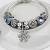 Charm Bracelets Fashion Original Pandoras 925 Silver Blue Crystal Snowflake Pendant Bracelet Jewelry Beads Valentine's Day GiftCharm Inte22