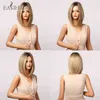 Easihair ombre brun blandad blond axel längd bobo syntetiska hår peruker för kvinnors sidodel rak värmebeständig peruk 220525