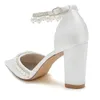 Witte Zijde Satijn Bruidsschoenen Puntige Neus Elegante Parels Glinsterende Kristallen Kralen Dames Pumps Dikke Hoge Hak Bruidsschoenen CL03331615244